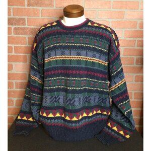 Vintage 90s Grandpa Sweater Mens Size XL Colorful Multi Print Crew Neck